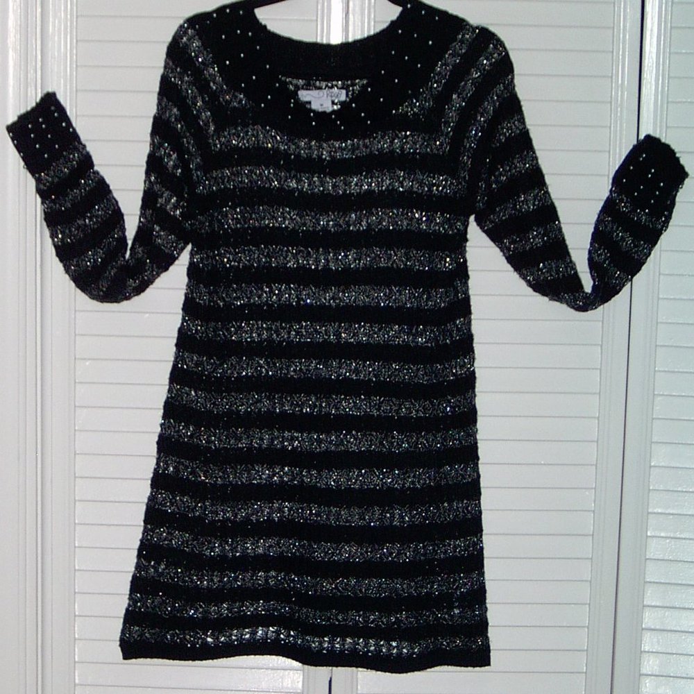 RXB Women's Medium Long Black & Silver Sweater